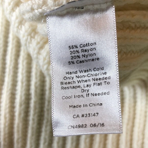 TALBOTS Size Large P Rib Fisherman Turtleneck ECRU Cotton Rayon Cashmere Nylon - Picture 8 of 13